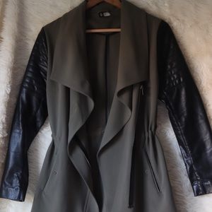 H&M olive jacket with leather sleeves